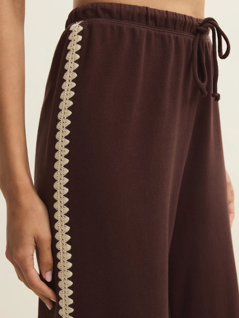 Wide-Leg Drawstring Pants with Contrast Side Trim - Brown - Picture 2 of 4